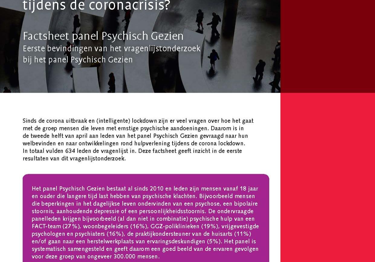 Factsheet panel Psychisch Gezien - Eerste bevindingen van het vragenlijstonderzoek bij het panel Psychisch Gezien